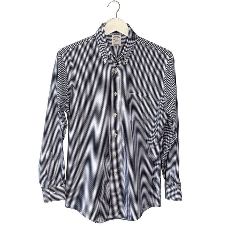 Brooks Brothers Regent No Iron navy and white gingham dress shirt - 15/33